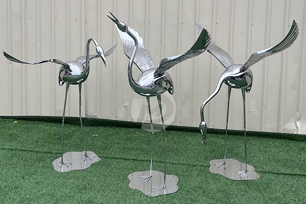 Custom Stainless Steel Crane Sculptures – Modern Mirror Polished Bird Statues for Garden & Landscape Decoration